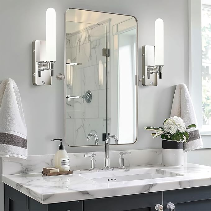 MOON MIRROR 20" x 28" Brushed Nickel Metal Framed Pivot Rectangle Bathroom - Image 6