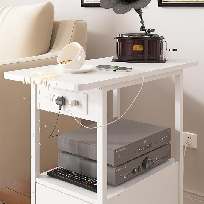 LIDYUK End Table with Charging Station, Narrow Side Table with Drawer and USB - Image 6