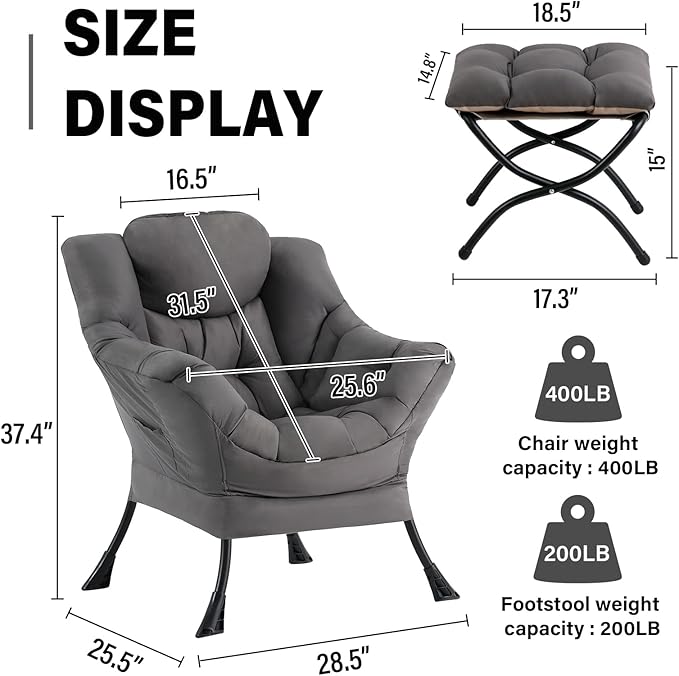 Lazy Chair with Ottoman, Modern Accent Chair Contemporary Lounge Leisure Sofa - Image 2