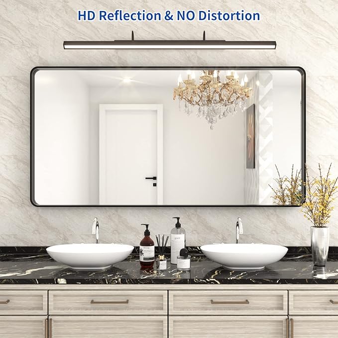 WEER Black Bathroom Mirror for Wall 60X30 Inch, Rectangular Black Metal Framed - Image 2