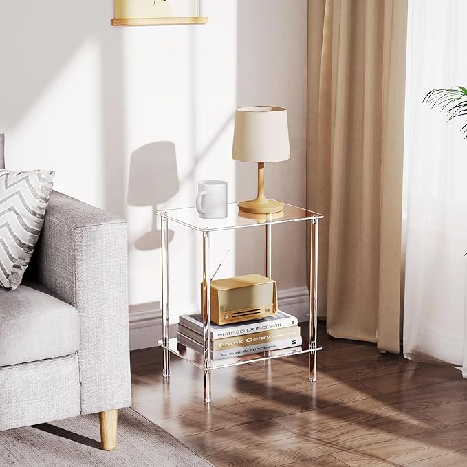 Clear Acrylic Side Table, 2-Tier End Table - Image 2