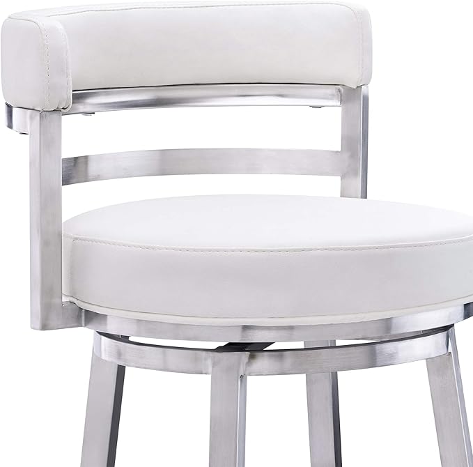 Armen Living Titana 30" Bar Height Swivel White Faux Leather and Brushed - Image 6
