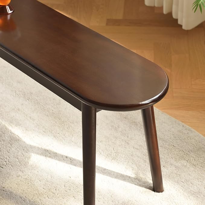 Walnut Solid Wood Bench, 47.3" L – Narrow Mid-Century Wooden Bench - Image 6