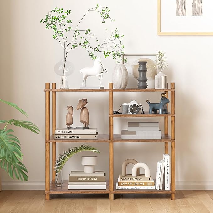 YGYQZ Wooden 3 Tier Storage Shelf, 5 Cube Short Small Book Shelf Simple and - Image 2