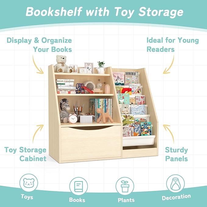 TOETOL 3 Tier Kids Bookshelf and Book Storage，6 Sling Toddler Bookshelf - Image 5