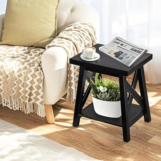 Black End Table, 2-Tier End Tables Living Room, Wood Side Table, Modern Side - Image 7