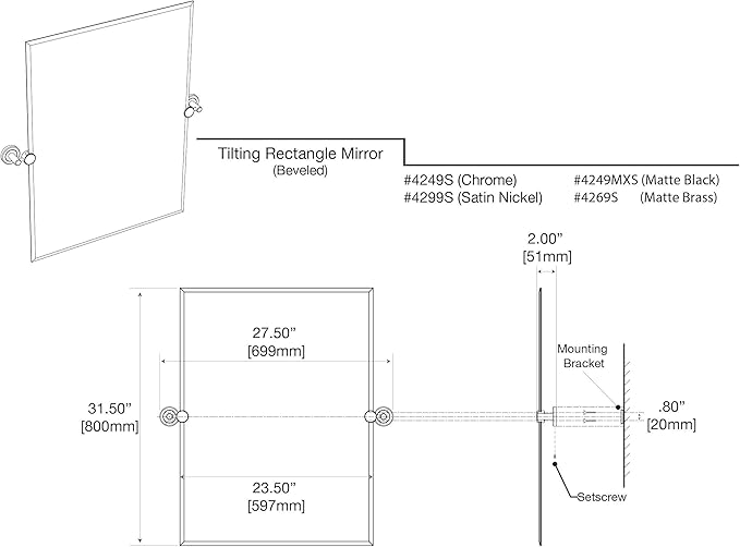 Gatco 4249MXS Latitude II, Frameless Rectangle Pivot Mirror, 31.5" H, Matte - Image 4