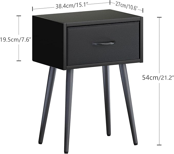 Black Nightstands Set of 2, Small Bedside Table - Image 3