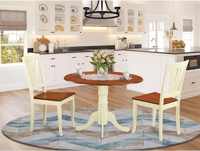 East West Furniture DLAV3-BMK-W 3 Piece Dining Table Set - Image 2