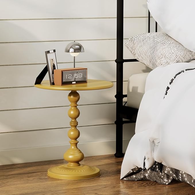 XIV Metal Small Round Side End Table, Vintage Matte Coffee Drink Cocktail Table - Image 6