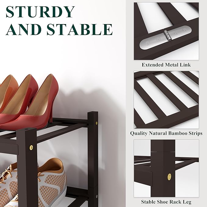 Smiry Shoe Rack, 6 Tier Bamboo Shoe Organizer, Stackable Free Standing Wooden - Image 3