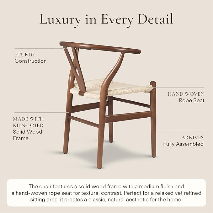 POLY & BARK Weave Dining Chairs – Mid-Century Modern Wishbone Dining Chairs - Image 4