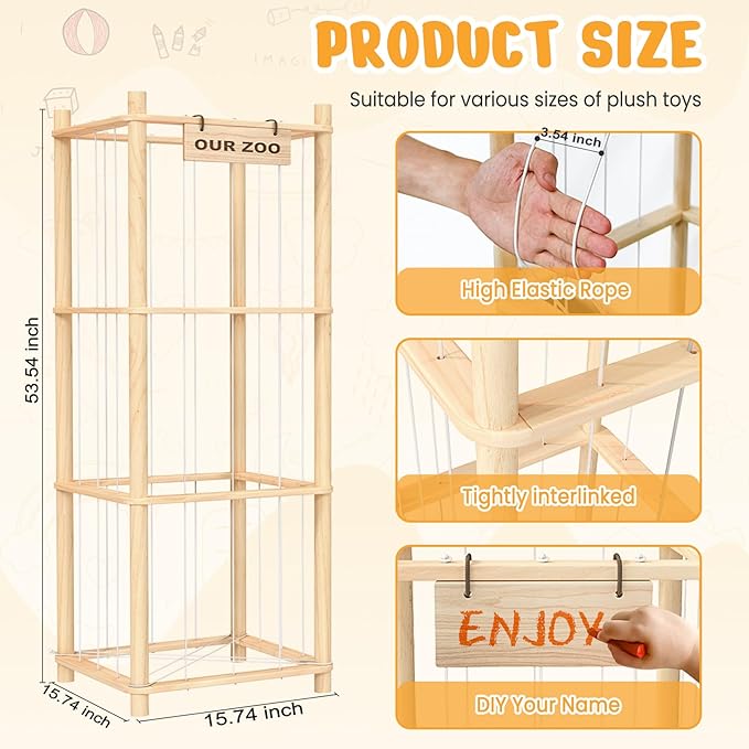 Stuffed Animal Storage & Organizer, Wooden Cute Zoo Toy Holder - Image 4