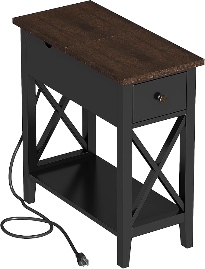 ChooChoo End Table with Charging Station, Accent Small Side Table Nightstand - Image 2