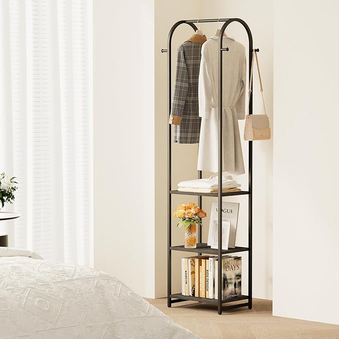 Garment Rack, Coat Rack With 3 Shelves and 4 Hooks, Hanging Rod - Image 3