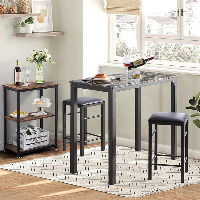 VECELO Dining Table Set with 2 Stools, 3 Piece Counter Height - Image 2
