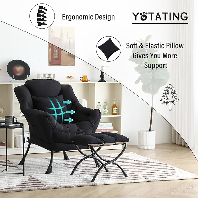 Lazy Chair with Ottoman, Comfy Reading Chair with Footstool & Pillow Modern - Image 8