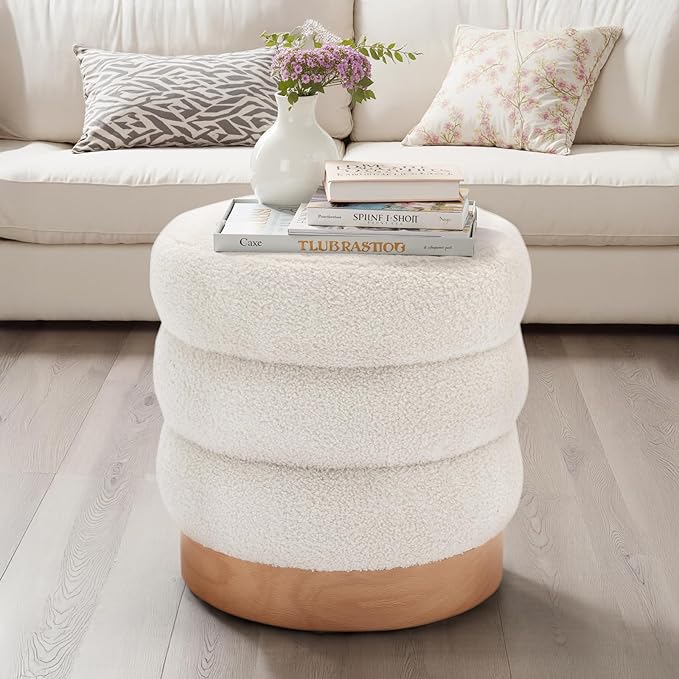 COLAMY Sherpa Ottoman Footstool, Tufted Modern Foot Rest Stool by COLAMYINC