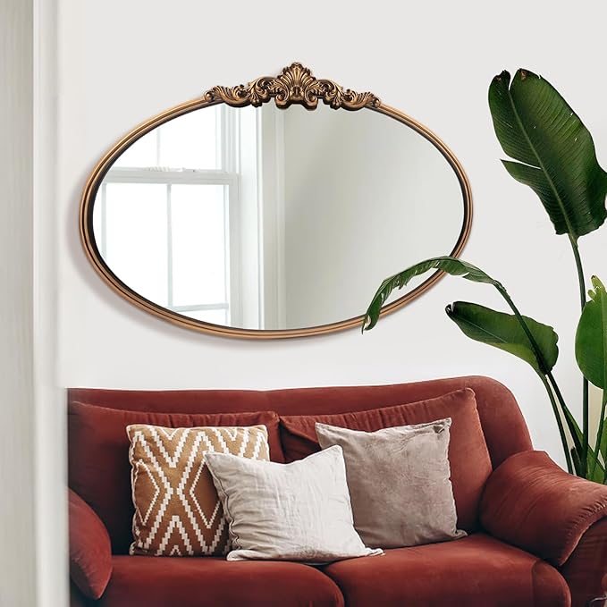 WAMIRRO Oval Mirror, Antique Brass Mirrors - Image 2