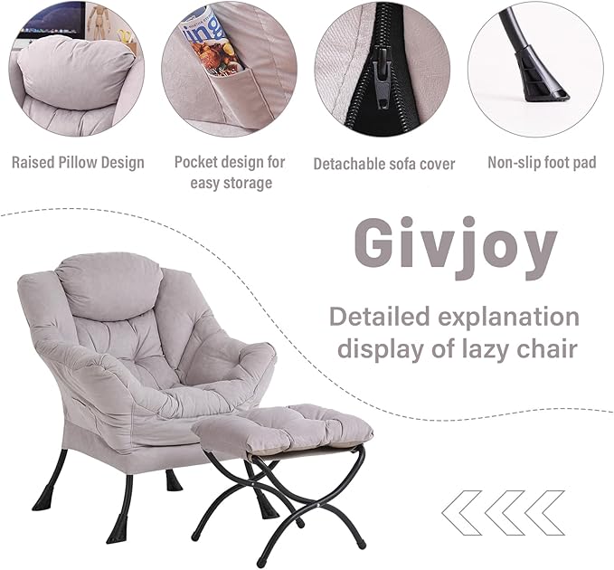 Lazy Chair and Ottoman, Large Accent Lounge Chair - Image 4