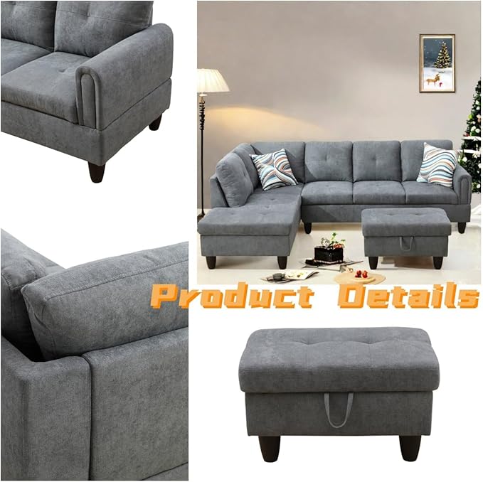 L Shaped Sectional Couch with Otttoman, Apartments - Image 3