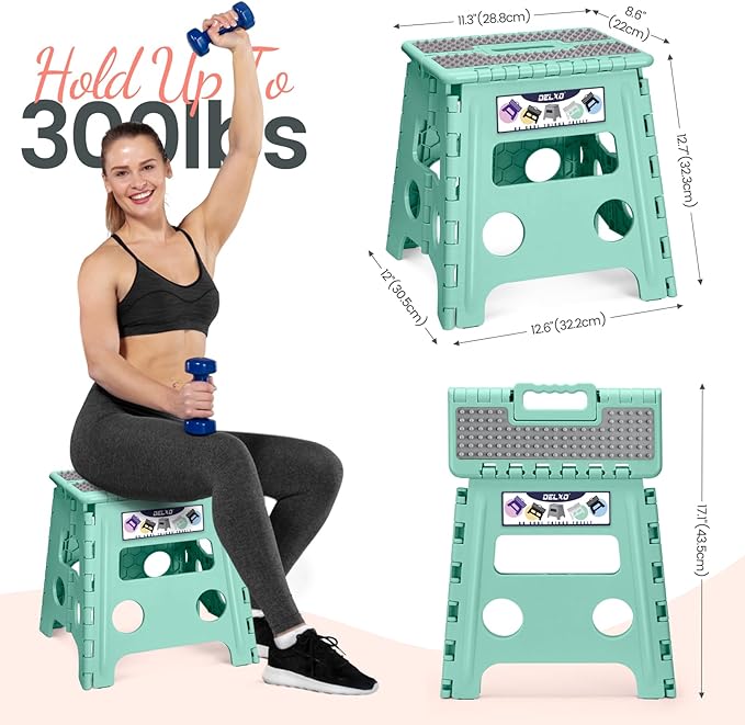 Delxo Folding Step Stool 13 Inch Non-Slip Foldable Stools Up to 300 LBS Kitchen - Image 3