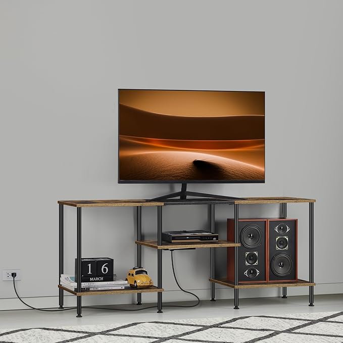 BTY Rustic TV Stand with Storage, 50 inch TV Console Table with Charging - Image 7