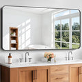 Bathroom Mirror, 30x60 inch Black Rectangle Wall Mirror, Metal Frame Rounded by WelcometoCIVENO