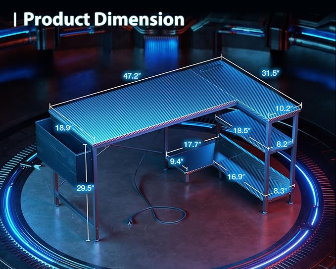 ODK 48 Inch Small L Shaped Gaming Computer Desk - Image 3