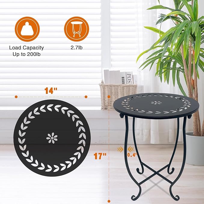Metal Round Side Table, 2 Pack 14 Inch Bedside Table - Image 3
