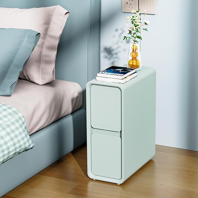VICITON Modern Narrow Faux Leather Nightstand, Solid Wood Drawer, Storage by Unknown