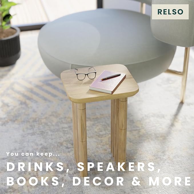 Bambos End Table | Sold Mango Wood Bedside Table, Natural Finish Side Table - Image 5