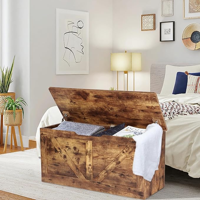 39.4" Storage Chest, Wooden Storage Bench, Large Storage Trunk - Image 2