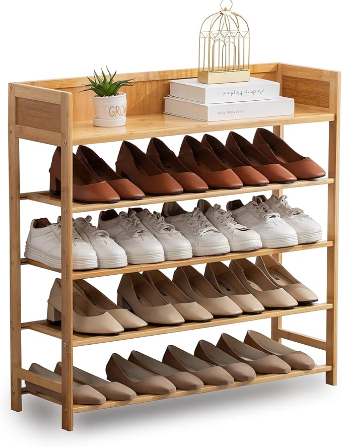 Bamboo Shoe Rack Organizer, 5 Tier Shoe Shelf Storage Organizer, by SOBIBO
