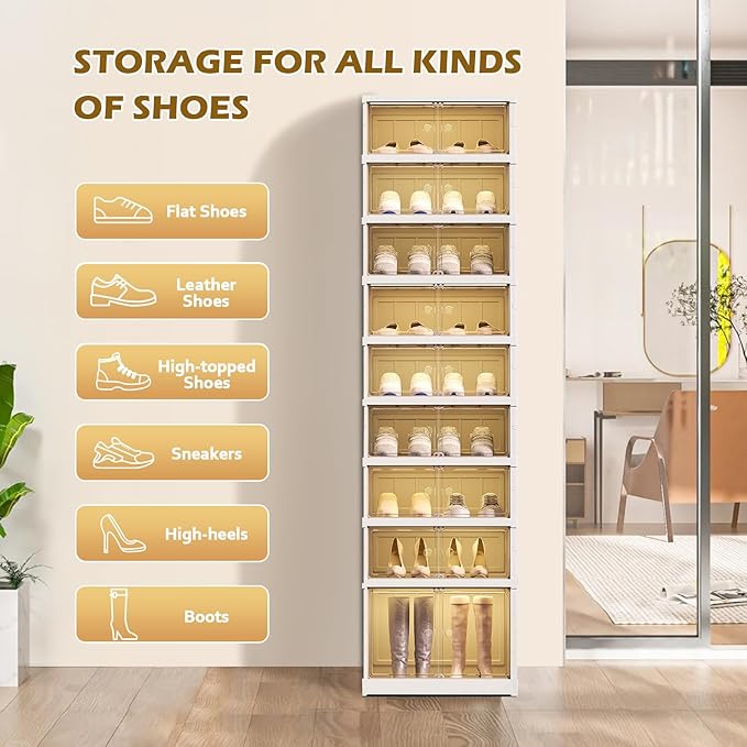 ELPHECO 9 Tier 18 Pairs Shoe Rack Organizer Foldable Sneaker Cabinet Bins - Image 3