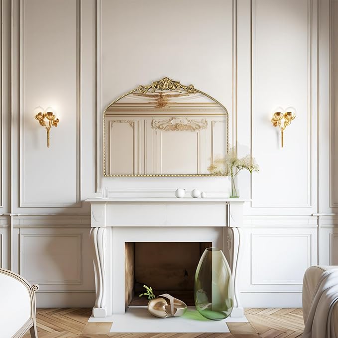 AIXI HOME Vintage Gold Arched Mirror 40"X31", Antique Baroque Mantel Wall Mirror - Image 6