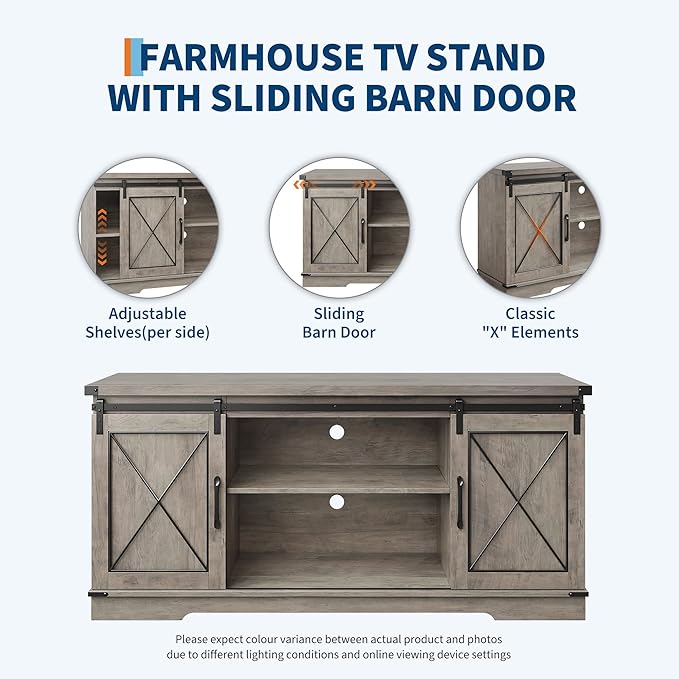Farmhouse 59" TV Stand Up to 65 Inches, Mid Century Modern TV Entertainment - Image 4