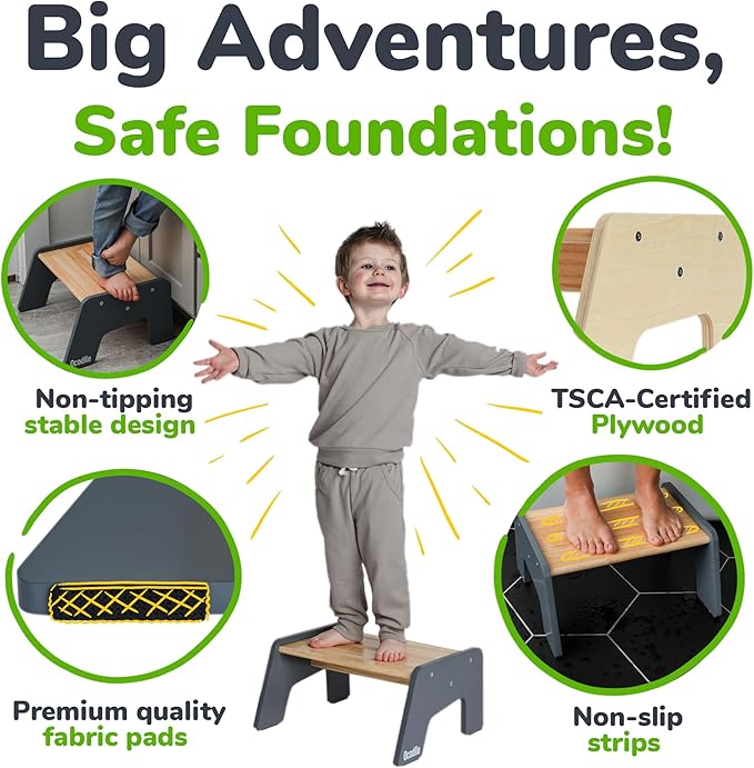 1-Step Wooden Step Stool for Toddlers | Kids Step Stool for Bathroom Sink - Image 3