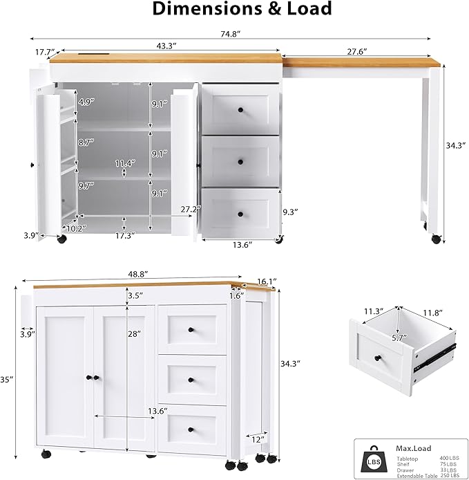 Ball & Cast 74.8" Kitchen Island - Image 2