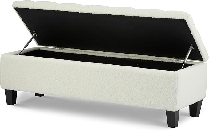 Christopher Knight Home Ottilie Boucle Fabric Storage Ottoman Bench, Wooden - Image 7