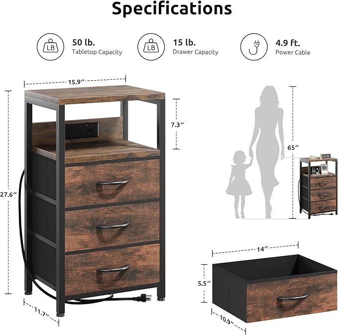 NightStand Bedside Charging Table Bedroom - Image 2