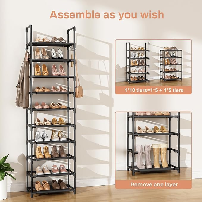 10 Tiers Shoe Rack 20-25 Pairs Large Capacity Tall Shoe Organizer Sturdy Shoe - Image 5
