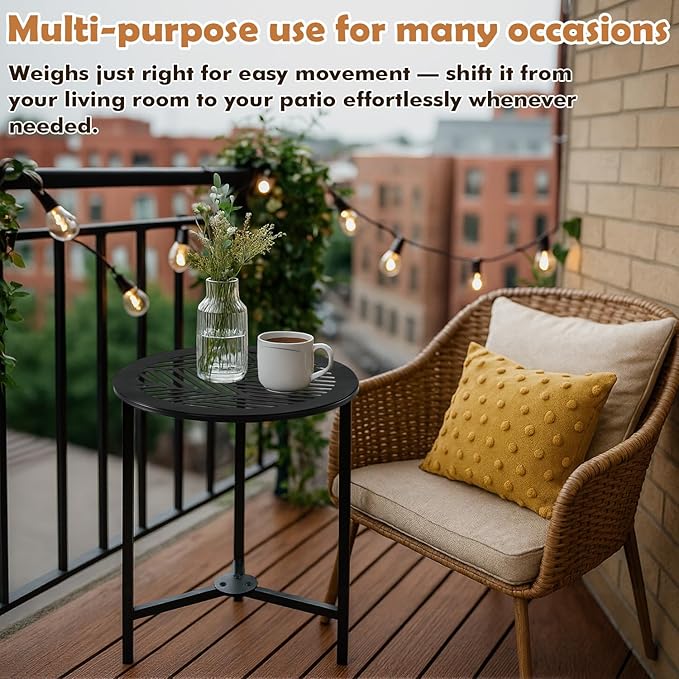 2 Packs 13" Small Metal Side Tables Indoor Black Outside End Table - Image 4