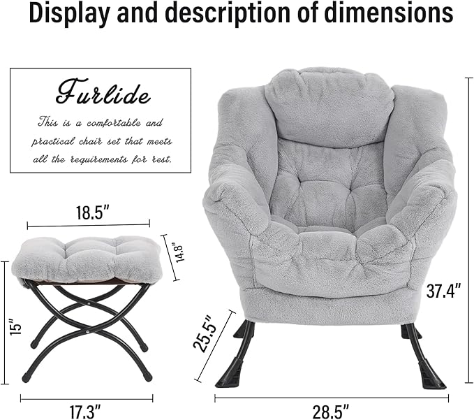 Lazy Chair with Ottoman, Modern Reading Chair with Folding Footrest, - Image 3