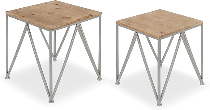 Kate and Laurel Uzma 2-Piece Modern Side Accent Tables Geometric Metal Silver by KateandLaurel