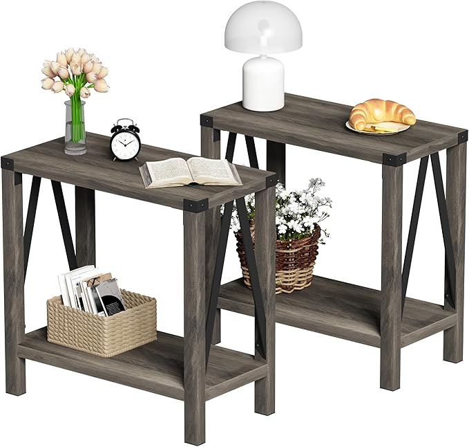 ChooChoo Farmhouse End Table for Small Spaces, Narrow Side End Table by ChooChoo