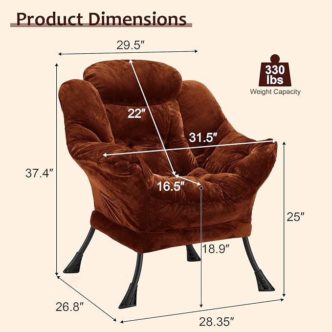 Fabric Lazy Chair for Adults, Oversized Upholstered Sofa Chair, Plush Comfy - Image 3