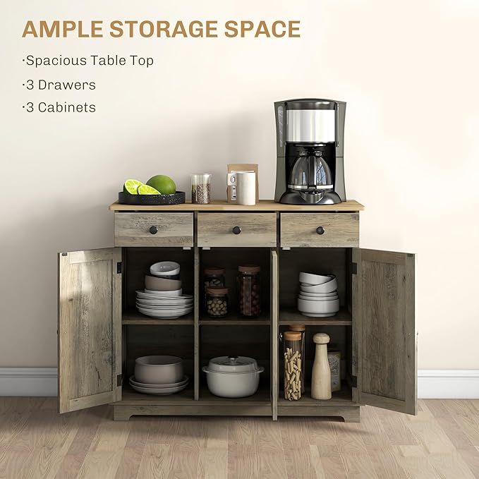 HOMCOM Sideboard with Solid Wood Countertop, Modern Kitchen Storage Cabinet - Image 4