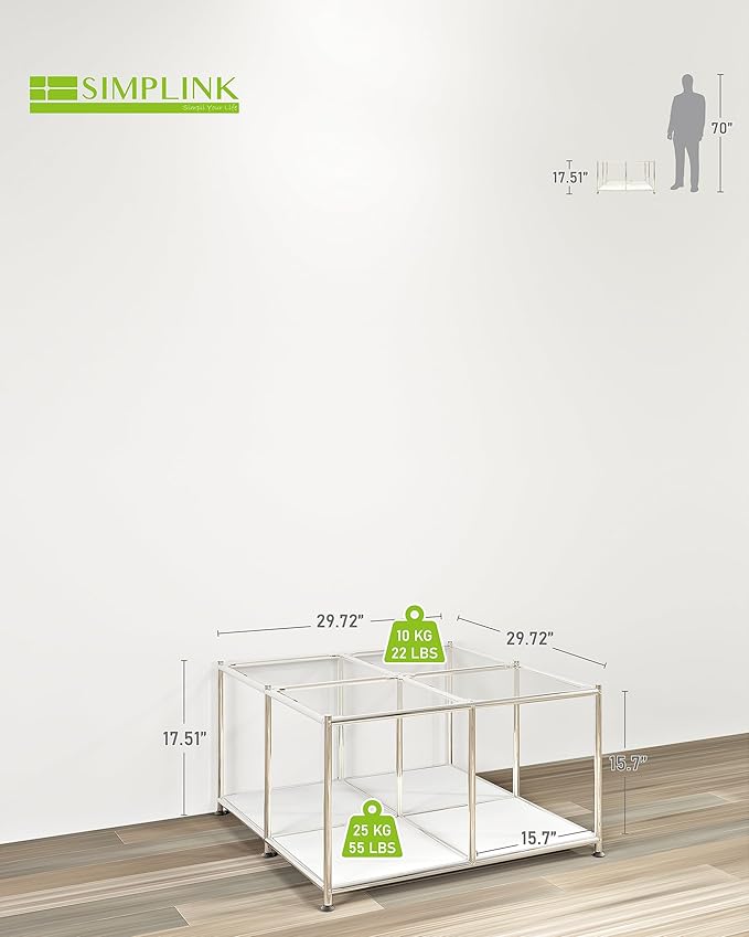 Matte Coffee Table with Open Storage, Square Tempered Glass Storage Rolling - Image 3