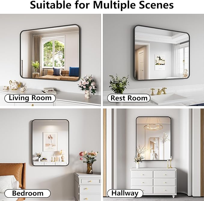 Koonmi Bathroom Mirror, 32X40 Inch Black Metal Framed Mirror - Image 4